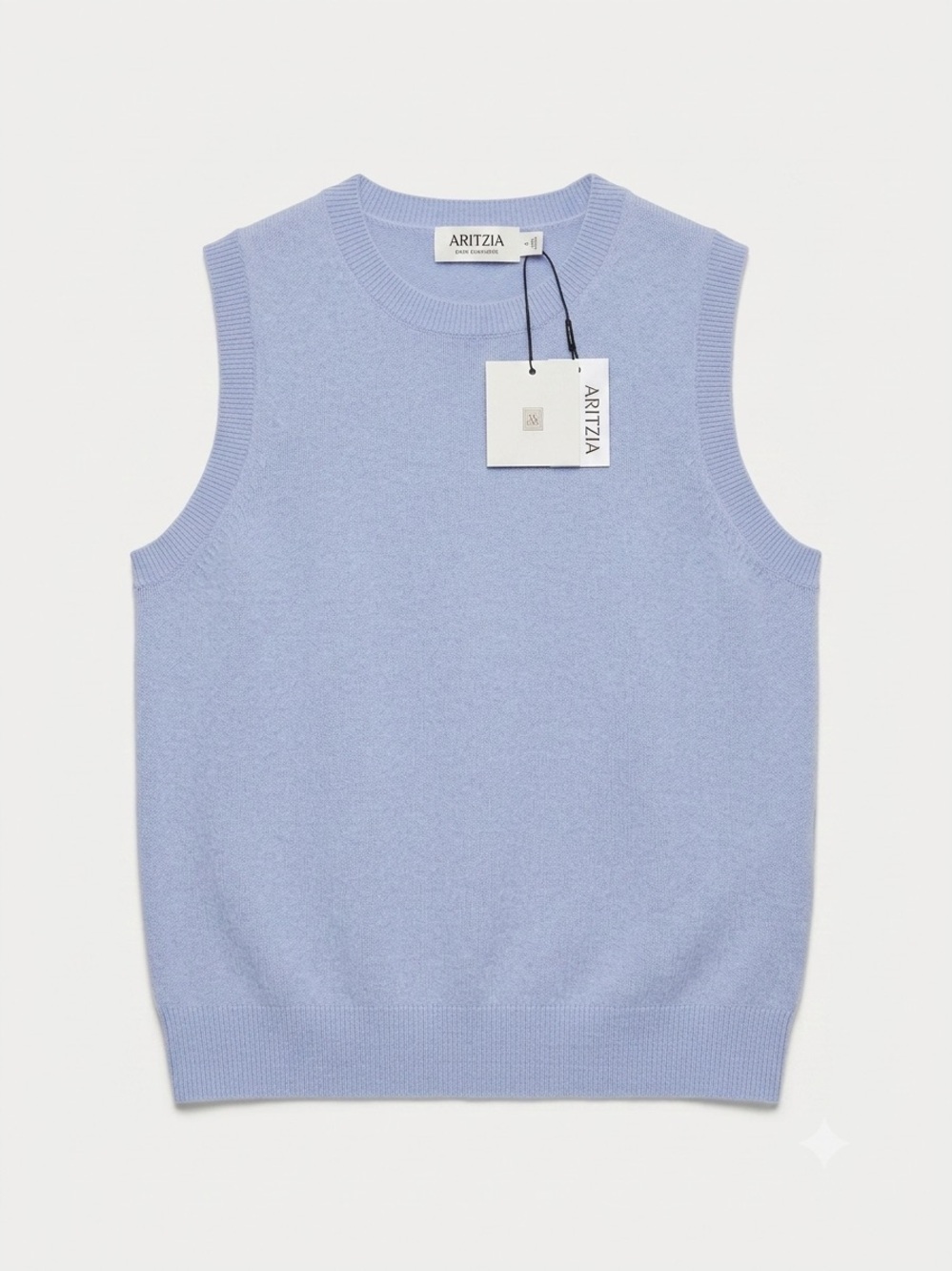 NWT - Aritzia Bare Cashmere Monogram Sweater Vest - Dayflower Blue - Size Small